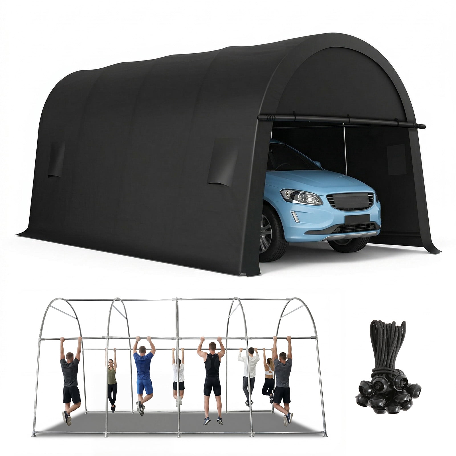 HOTEEL Carport 10x15ft Heavy Duty Portable Garage with All-Steel Metal Frame & Vents, All-Season Round Style Outdoor Storage Shed for Car, Truck, Boat, Patio Furniture Anti-Snow Waterproof