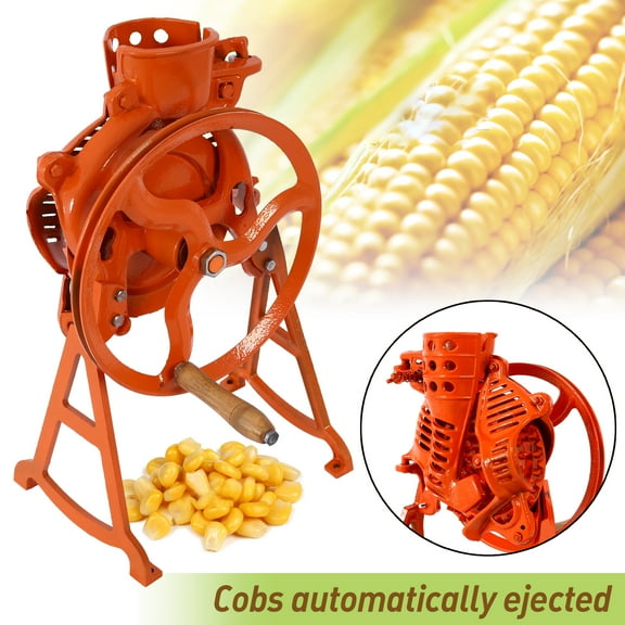 LuckyNote Hand Corn Sheller, Heavy Duty Cast Iron Manual Corn Thresher with Wooden Handle, Adjustable Farm Shelling Machine for Corn and Walnuts, Orange