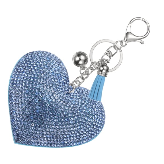 Rhinestone Keychains for Women, Cute Bling Heart Shape Keychain Accessories Purse Charm Backpack Keyring for Gifts Decorative Bag Handbags Car Keys, White-Light Blue