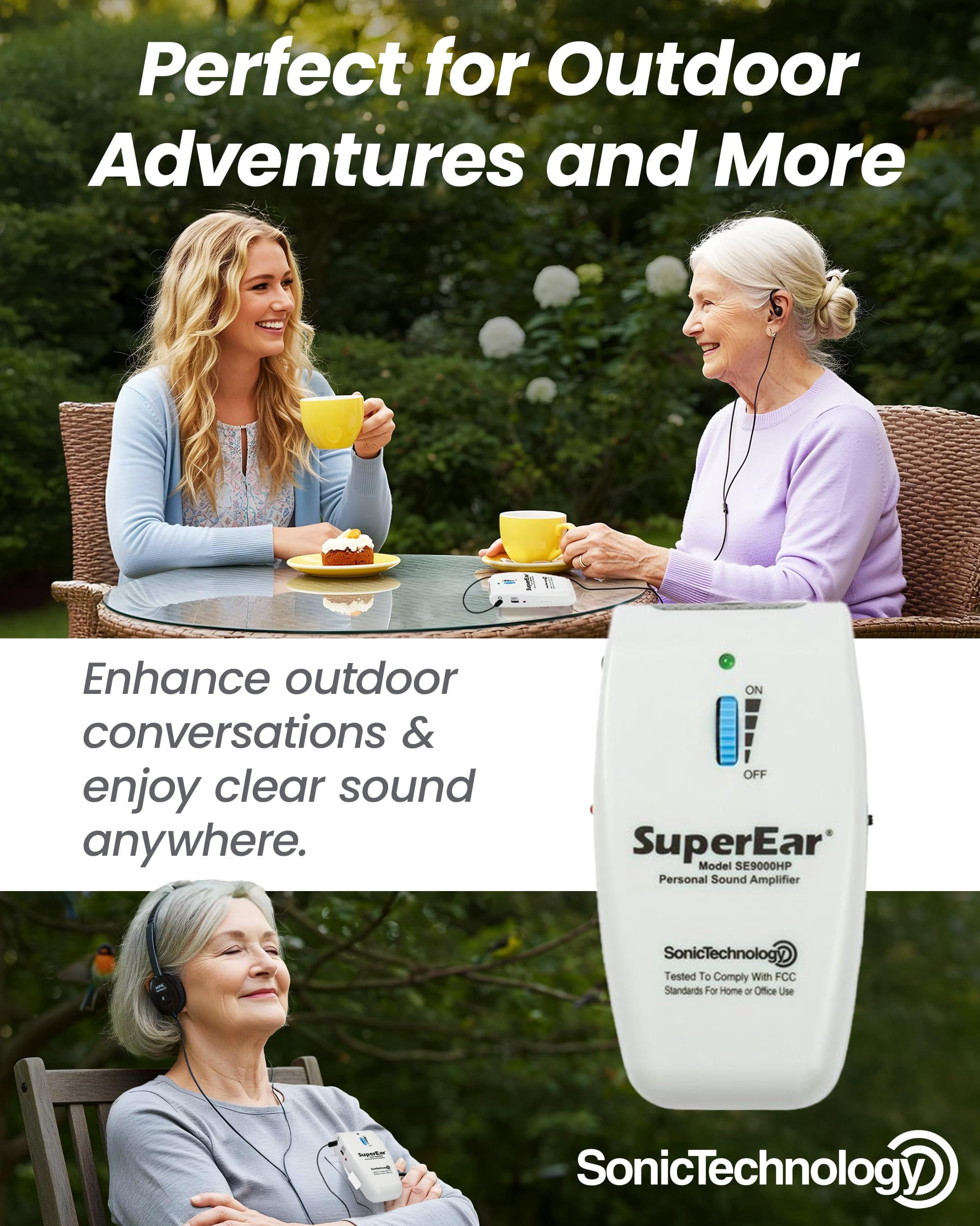 SuperEar Rechargeable Personal Sound Amplification SE9000HP Complete System 50dB, 3 Tone Frequency