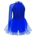 thumbnail image 5 of Mufeng Kids Girls Sequin Jazz Latin Dance Leotard Jumpsuit Single Long Sleeve Feather Tulle Tutu Blue 14, 5 of 7