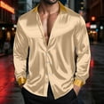 thumbnail image 6 of S-5X Plus Size Mens Silk Satin Shirts Big & Tall Long Sleeve Tshirts Shirt Button-Down Collared Color Block Slim Vintage Dance Party Tops, 6 of 8