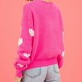 thumbnail image 6 of Odeerbi Winter Knit Sweater For Women Comfortable Love Print 2025 Long Sleeve Round Neck Sweater Top Hot Pink, 6 of 8