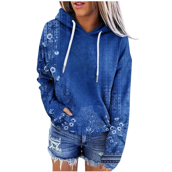 Levmjia Womens Hooded Sweatshirts Printing Long Sleeve Casual Solid Color Tops Loose Fit For Work Commute Home Comfortable Breathable Holiday Everyday Wear