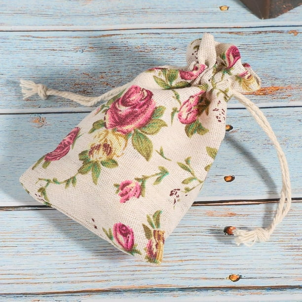 LYUMO 50PCs Burlap Bag Drawstring Flower Pattern Jewelry Packing Christmas Day Wedding Party Jewelry Packing Bag Burlap Bag Walmart