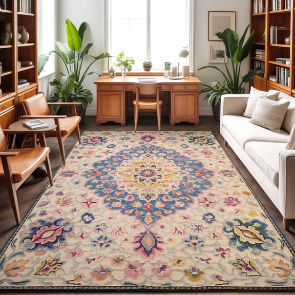 Area Rugs 2.7'x5', Boho Southwest Carpet Runner Indoor Outdoor Rugs Home Decor Aesthetic, Vintage Country Ethnic Nation Motifs Non Slip Mats Washable Accent Rug for Living Room Bedroom