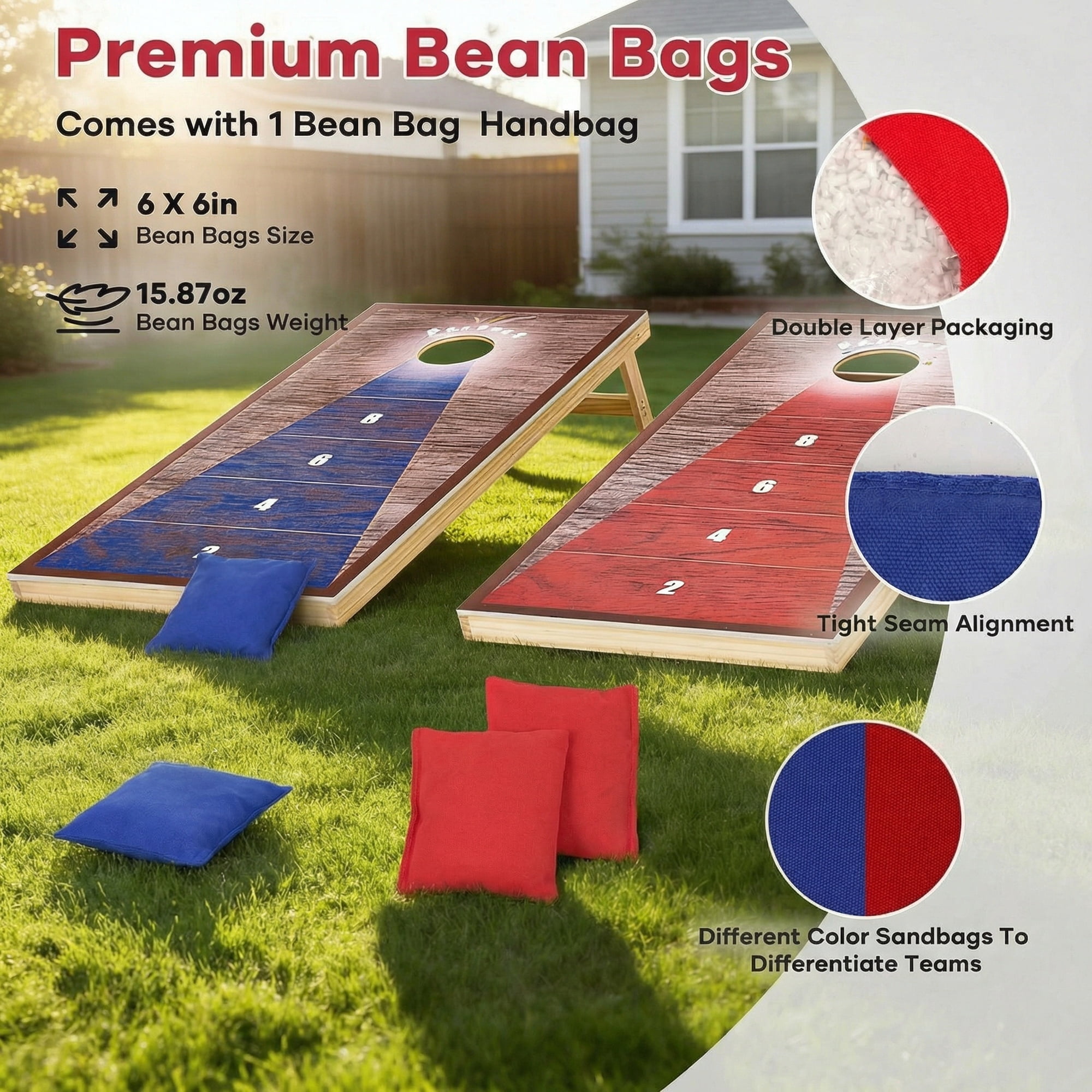 GASKY 4*2FT Cornhole Set Game with Durable Bean Bags X 9 Portable Cornhole Boards X2 Cornhole Set for Friends Family Camping Bench Yard
