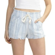 Juniors' madden girl Tie-Front Beach Shorts Color: Blue Size: LARGE