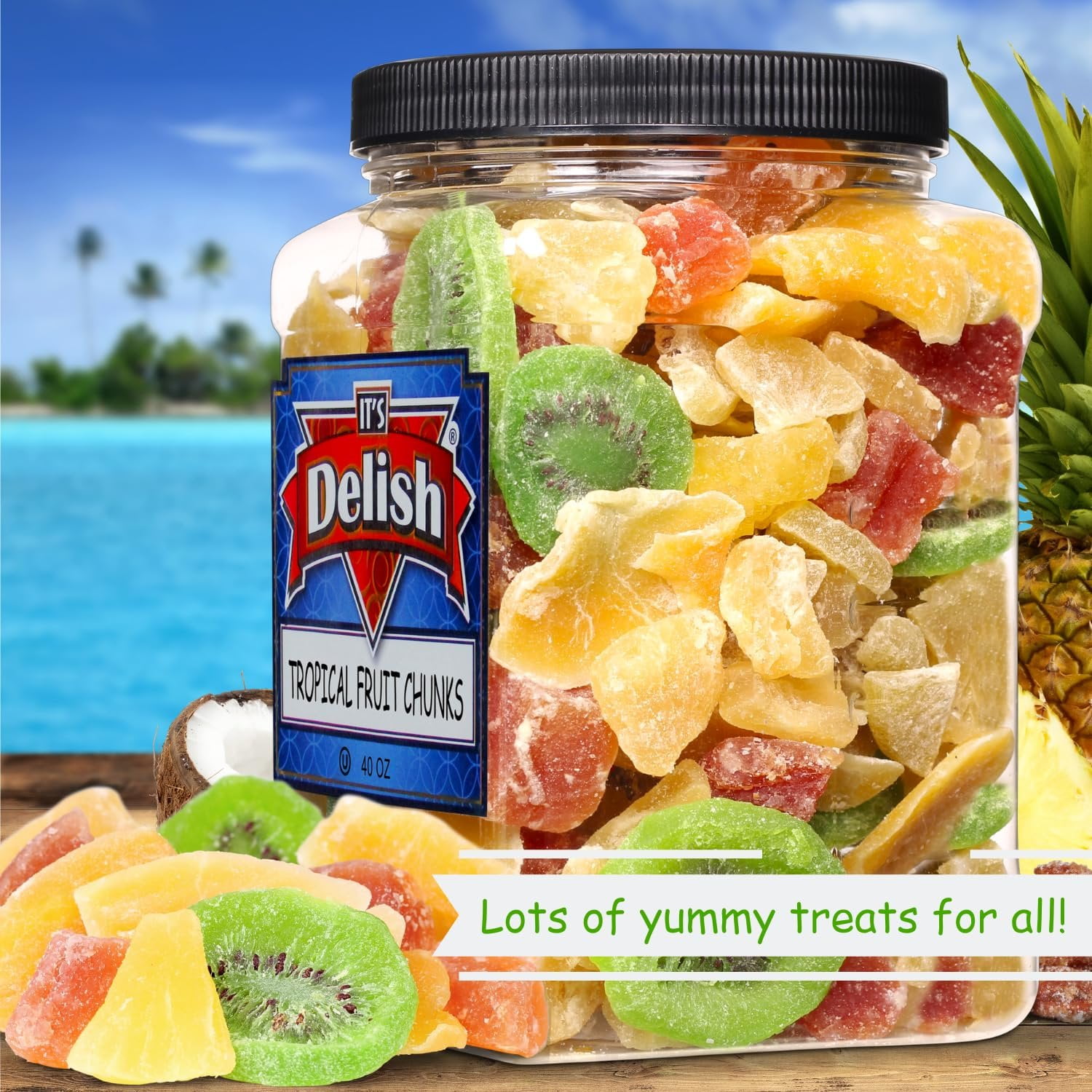 Tropical Dried Mixed Fruit Chunks - by Its Delish, 40 OZ Jumbo Container  Healthy Snacks for Adults, Kids  Fresh Snack Mix Dry Fruit  Pineapple Mango Papaya Kiwi Slices  Gluten Free, Vegan, Kosher