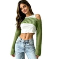 thumbnail image 5 of JULMCOMO Crochet Beach Cover Ups for Women Mesh Knit Hollow Out Long Sleeve Summer Crop Tops Bikini Cover Ups for Swimwear Green XL, 5 of 6