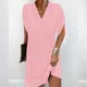 thumbnail image 1 of Vestido de verano de media manga de murciélago con cuello en V para mujer, vestido elegante, vestido informal de viaje de Color sólido, 1 of 4