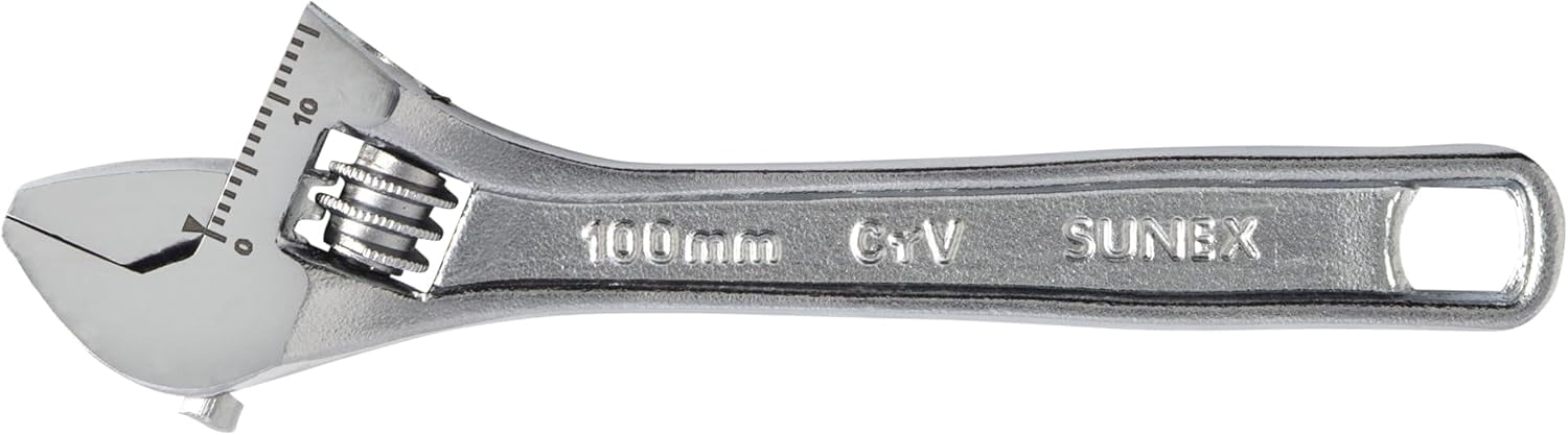 MKEUDQ-SUNEX Tools 4" Adjustable Wrench, Forged Chrome Vanadium Steel with 0.5625" Jaw Capacity, Quick-Adjust Knurl, Dual SAE & Metric Scale, Anti-Rust Coating