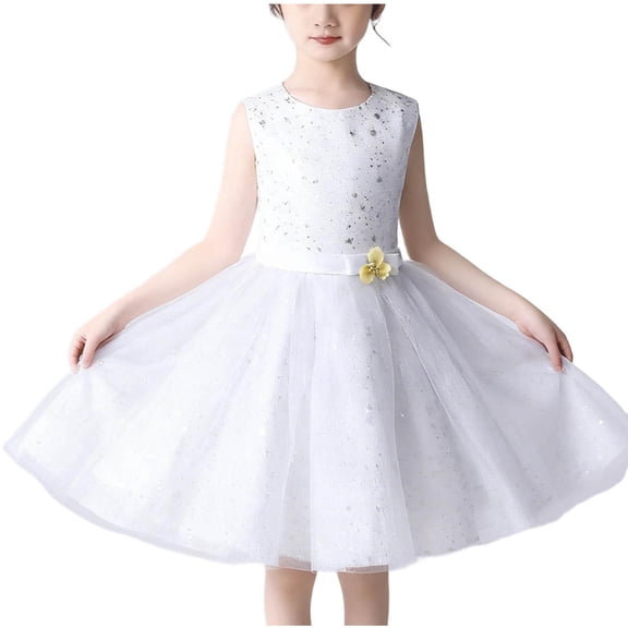 HBGVBA Girl Princess Dresses,Party Tiered Dress,4-15 Years Star Sequin Mesh Crew Neck Performance Competition Dance Dress