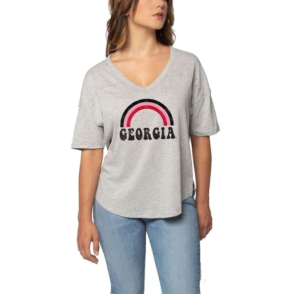Chicka-D V-Happy Jersey - Georgia Bulldog Woman V-Neck Shirt - Short Sleeve