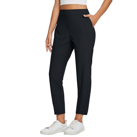 BODOAO Women's Golf Pants with Zip Pockets 7/8 Ankle Stretch Lightweight Athletic Sweatpants for Hiking Travel Work Lounge Outdoor Sports Daily Casual Wear and Golf Outfits Black L