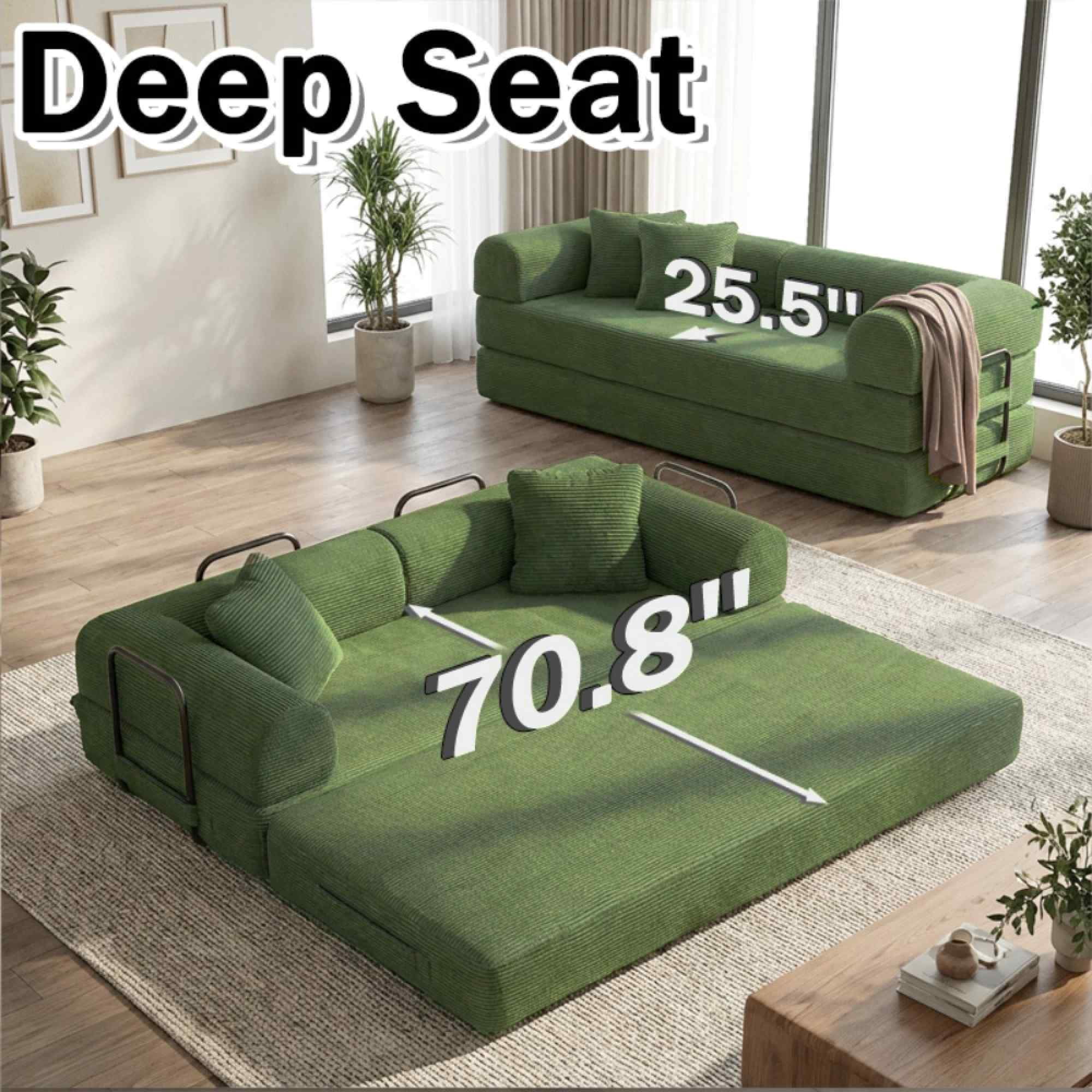 Timbernest 78.7" Convertible Sofa Bed, Foldable Futon Corduroy Sleeper Sofa for Small Apartments, Guest Room, Dorm, Army Green