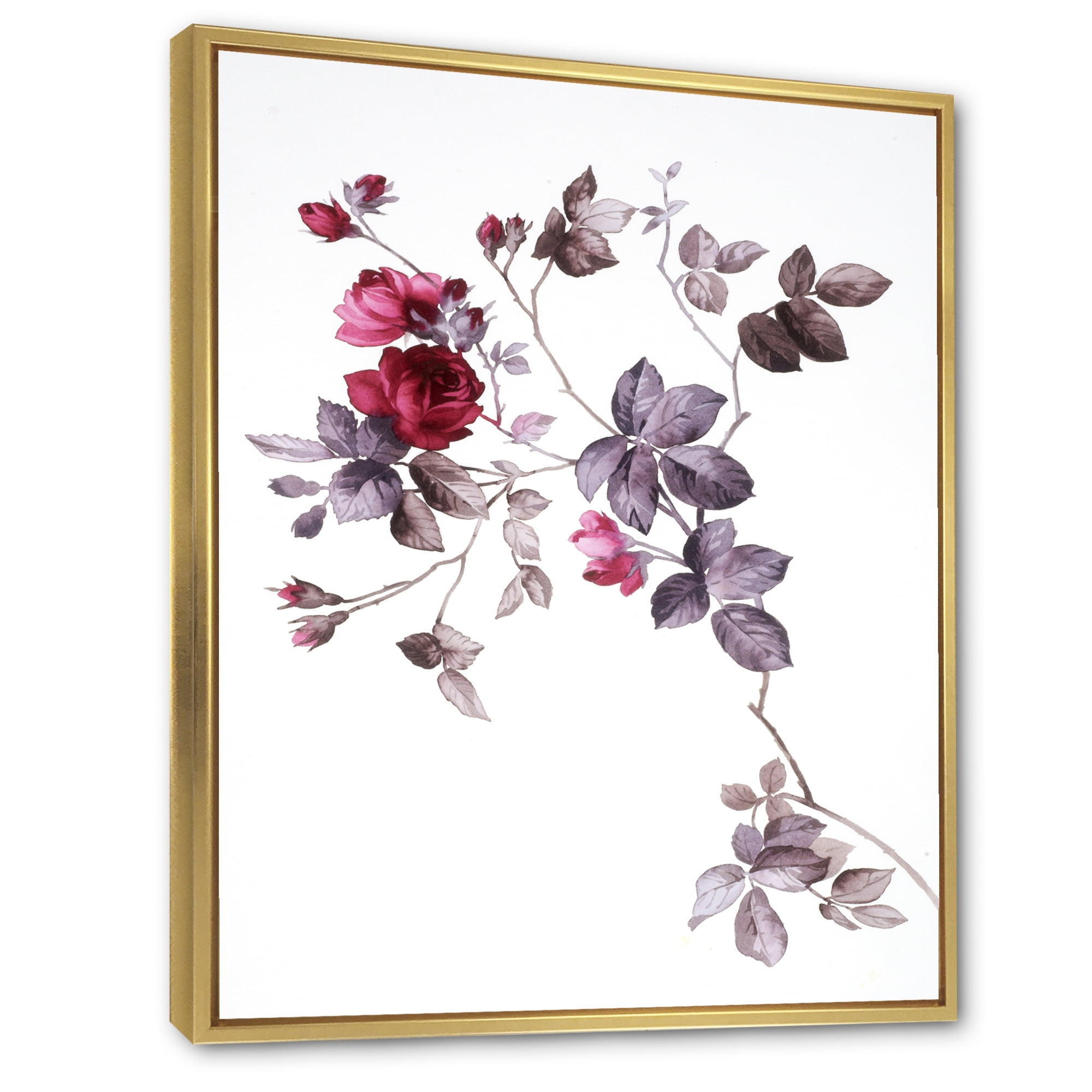 Designart 'Purple Wildflowers On White II' Traditional Framed Canvas Wall Art Print