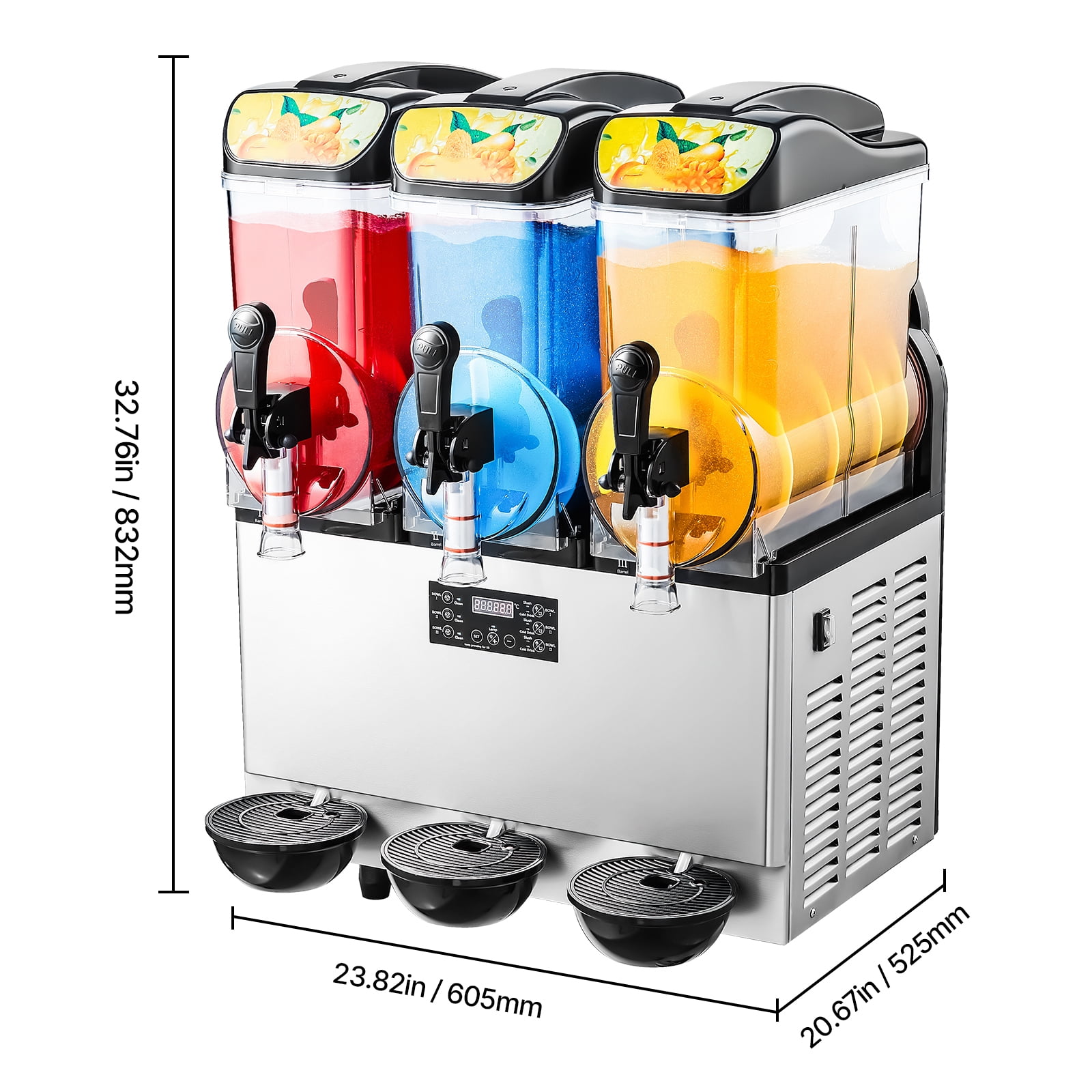 KFFKFF Commercial Frozen Drink Machine, Stainless Steel, 15L×3 Triple Tank, Silver