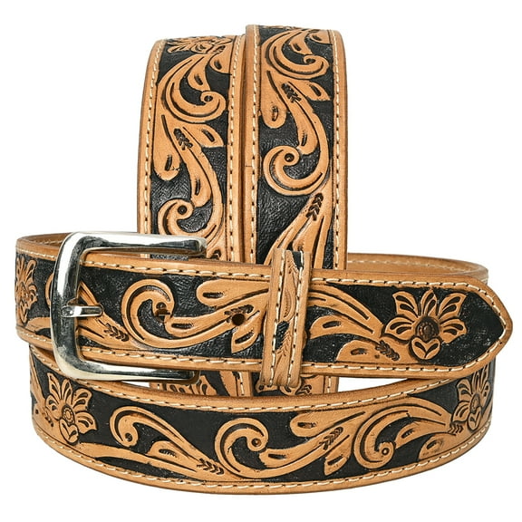 HILASON Western Genuine Leather Belt for Men Women Cowboy Cowgirl Handmade Unisex Full Grain Heavy Duty Floral Tooled Belt