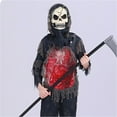 thumbnail image 2 of Huowey Halloween Fall Clothes Toddler Boy Halloween Grim Reaper Clothing For Kids Glow In The Dark Halloween Phantom Jumpsuit With Scythe Belt,Skull Mask And Glove,Black,5-7 Years, 2 of 9