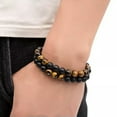 thumbnail image 6 of K-KED 2PCS Natural Stone Tiger Eye Matte Onyx Prayer Beads Men Women Elastic Bracelets, 6 of 9