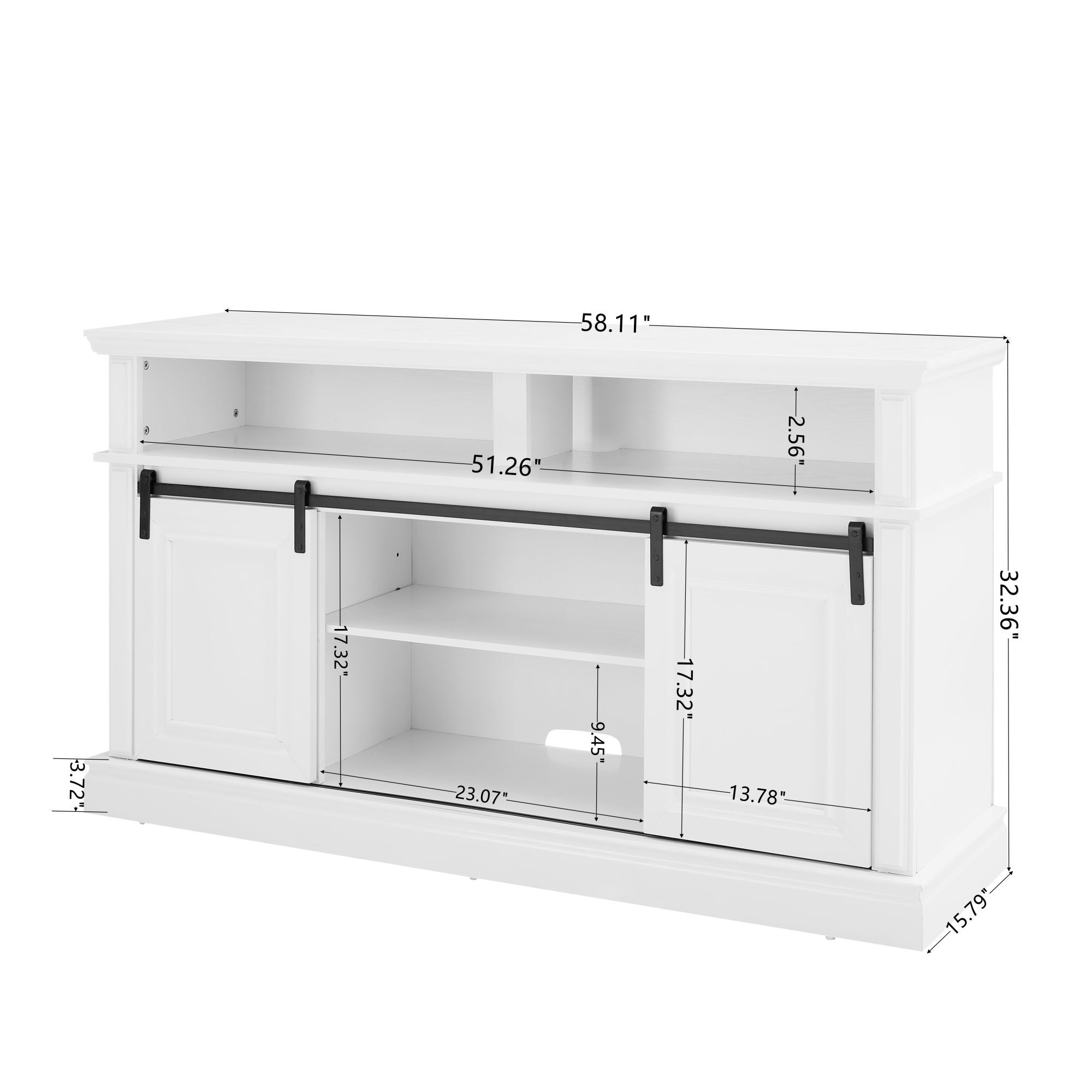 DEALTOPS Mid Century TV Stand Console Table with Spacious Space and Sliding Doors for TVs Up to 65'', Antique White