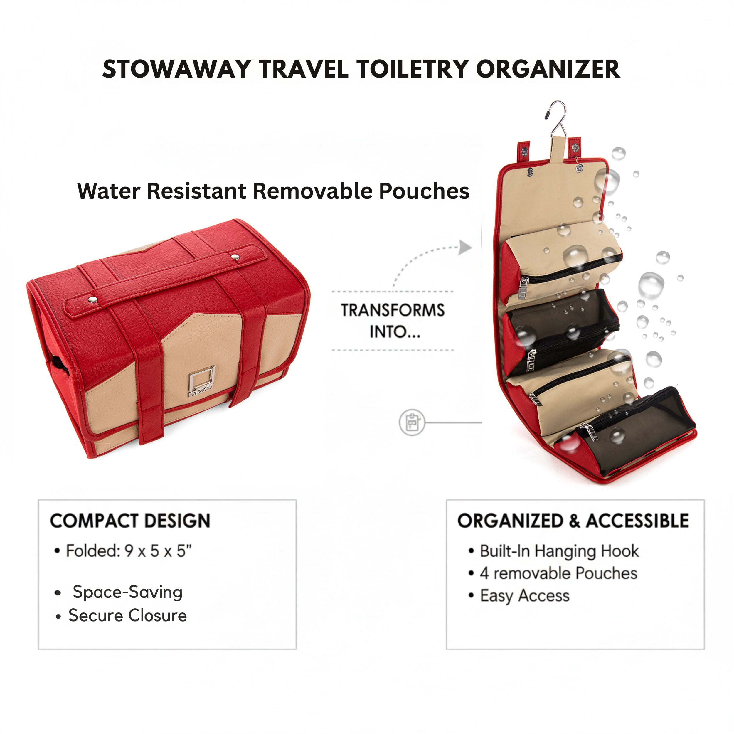 Compact Hanging Travel Toiletry Bag – Fold-Flat Organizer with Multiple Pockets, Water-Repellent Case for Travel & Everyday Use