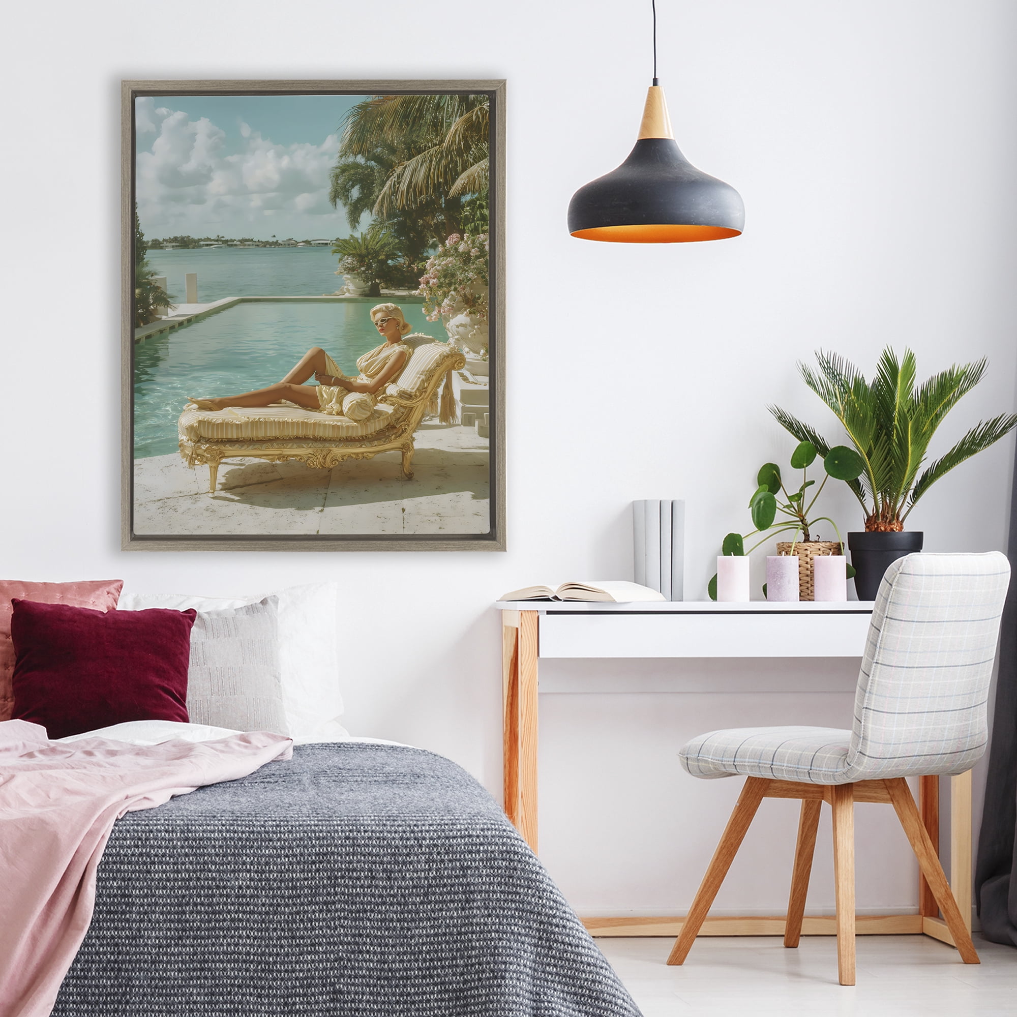 Stupell Industries Vintage Poolside Woman Brown Framed Floater Canvas Wall Art, design by Franklyn Gregory