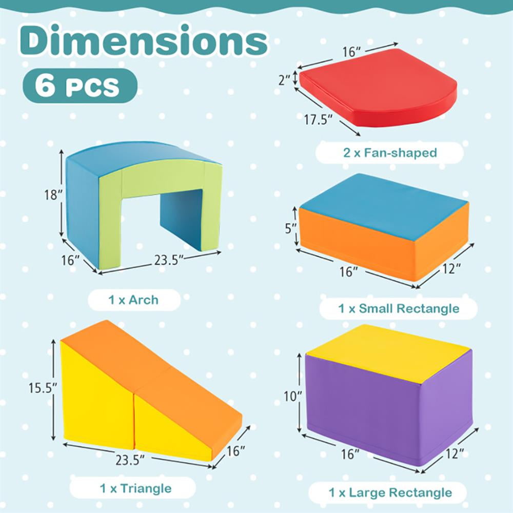 Resenkos 6 Pieces Foam Climbing Blocks Soft Play Climbing for Toddlers with Tunnel-Multicolor