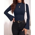 thumbnail image 4 of PRETTYGARDEN Womens Long Sleeve Shirts Fall Bell Sleeve Mock Turtleneck Ribbed Going Out Tops Casual Ruched Y2K Clothes, 4 of 8
