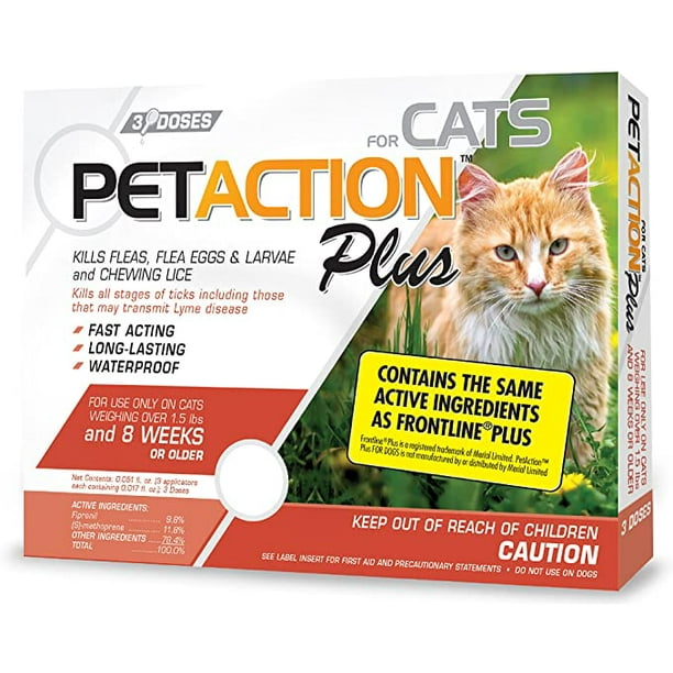 PetAction Plus Flea and Tick Treatment for Cats, 3 Monthly Treatments