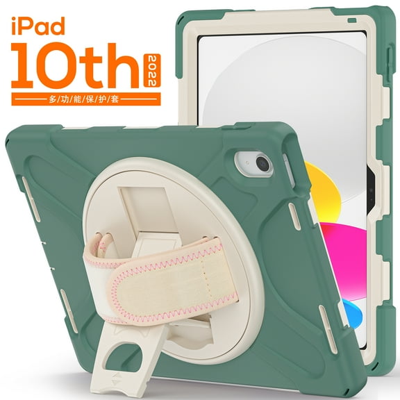 TECH CIRCLE iPad 10th Generation Case 10.9 Inch,360 Rotatable Kickstand Shockproof Rugged Drop Protection Cover with Pencil Holder Kids Case for 10.9" iPad 10th Gen 2022 Released,,Darkgreen