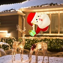 Inflatable Santa Claus Window Decoration - Outdoor Christmas Decor with 110V Plug-In | Red & White Striped Outfit with Snowy Scene | Festive Home & Office Decor