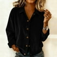 thumbnail image 5 of Corduroy Button Down Shirts for Women Long Sleeve Casual Lapel Collared Shackets Solid Color Womens Blouses (XL, Black), 5 of 7