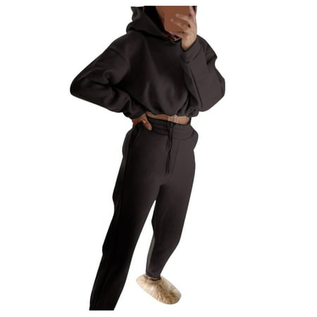 YUHAOTIN Female Dressy Pant Suits for Women Women s Hooded Sweatshirt Soild Casual Sport Trouser Suit with Long Sleeves Womens Two Piece Outfits Summer Women s Two Piece Outfits