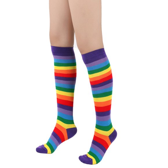 CC Toy Chaussettes Amusantes pour Femmes Longues Rayées Arc-en-Ciel Coton Mode Coloré Cuissardes Skateborab