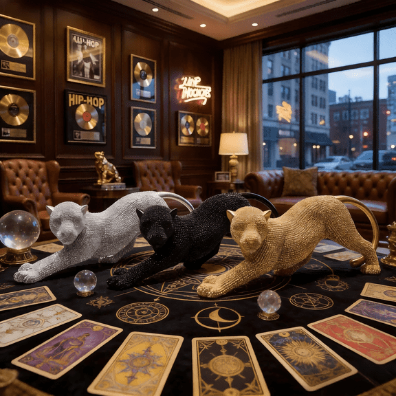 Fortune-Bringing Beaded Resin Panther Decor Set: Silver, Black & Gold Tabletop Sculptures – Office & Home Luck Accent & Gifting Bundle