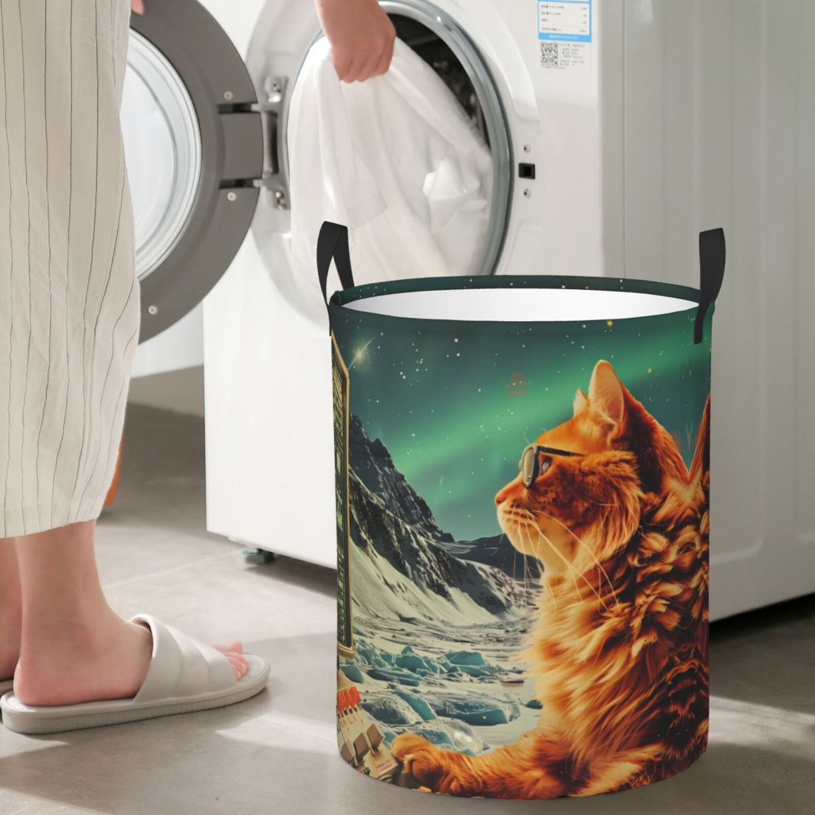 Large Laundry Basket with Handles - Space Adventurer Cat Kids Baby Dirty Clothes Laundry Hamper for Bedroom Aesthetic