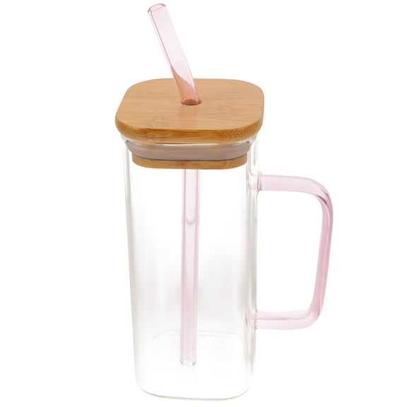 HOMEMAXS Pink Glass Water Bottle with Straw for Storage Portable and Easy to Clean with Bamboo and Silicone Cover 500ml