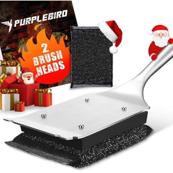 Grill Brush Bristle Free for Outdoor Grill, 3 in 1 BBQ Brush with Scraper & Bottle Opener, Grills Cleaning Brushes with 1 Replacement Head, Grills Scrubber with Wood Handle$$Garden & Patio