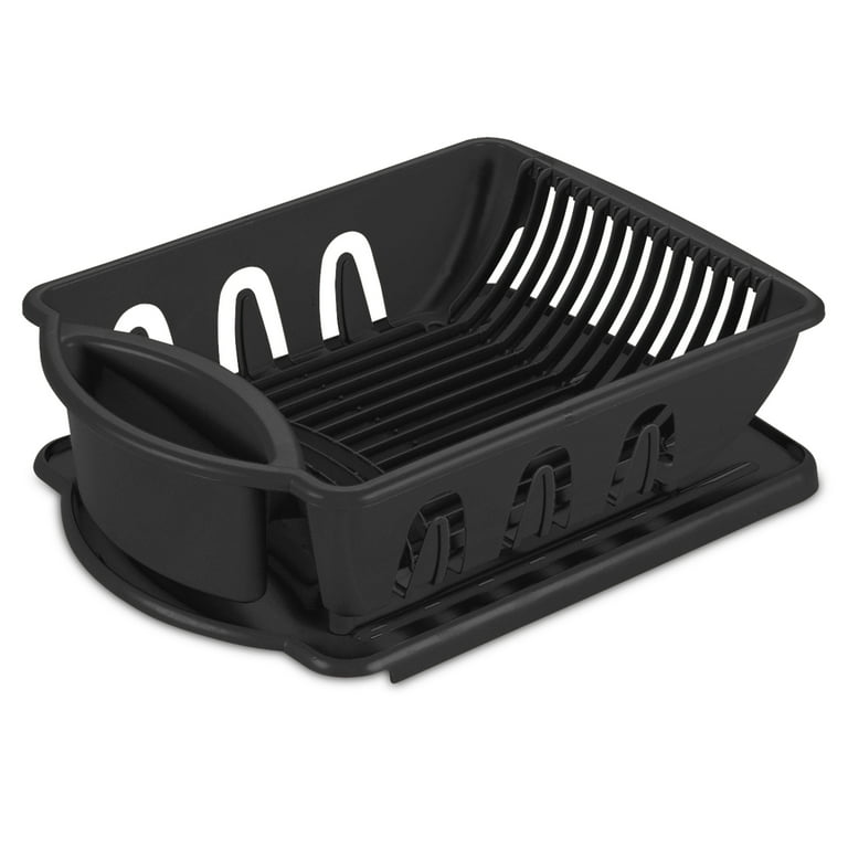Sterilite Large Dish Rack Drainer 2 Piece Sink Set Black Walmart