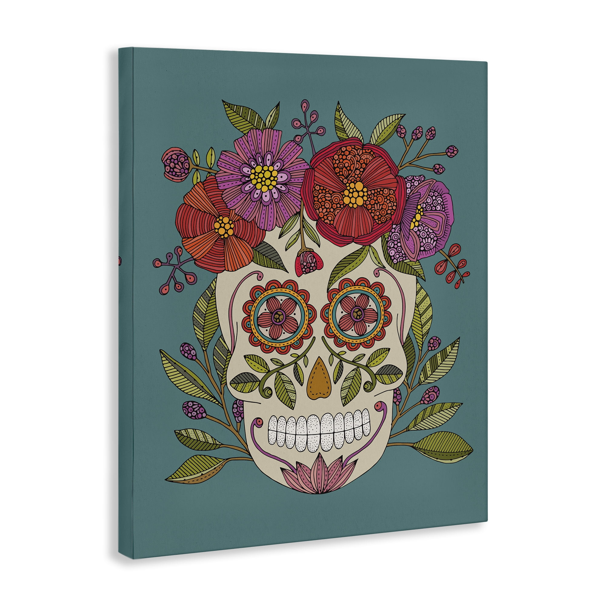 Stupell Industries Floral Sugar Skull Holiday Painting Gallery Wrapped Canvas Art Print Wall Art, 30 x 40