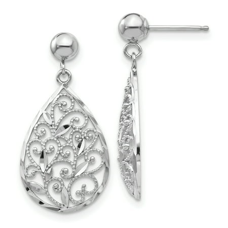 Icecarats 14k White Gold Filigree Teardrop Post Stud Drop Dangle 14k White Gold Filigree Teardrop Post Stud Drop Dangle Chandelier Earrings Fine Jewelry For Women Gift