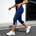 thumbnail image 6 of XUNKUSGA Plus Size Capri Pants for Women Trendy High Waisted Denim Print Split Hem Capri Leggings Summer Butt Lifting Skinny Pull On Cropped Pants,Blue,S, 6 of 8