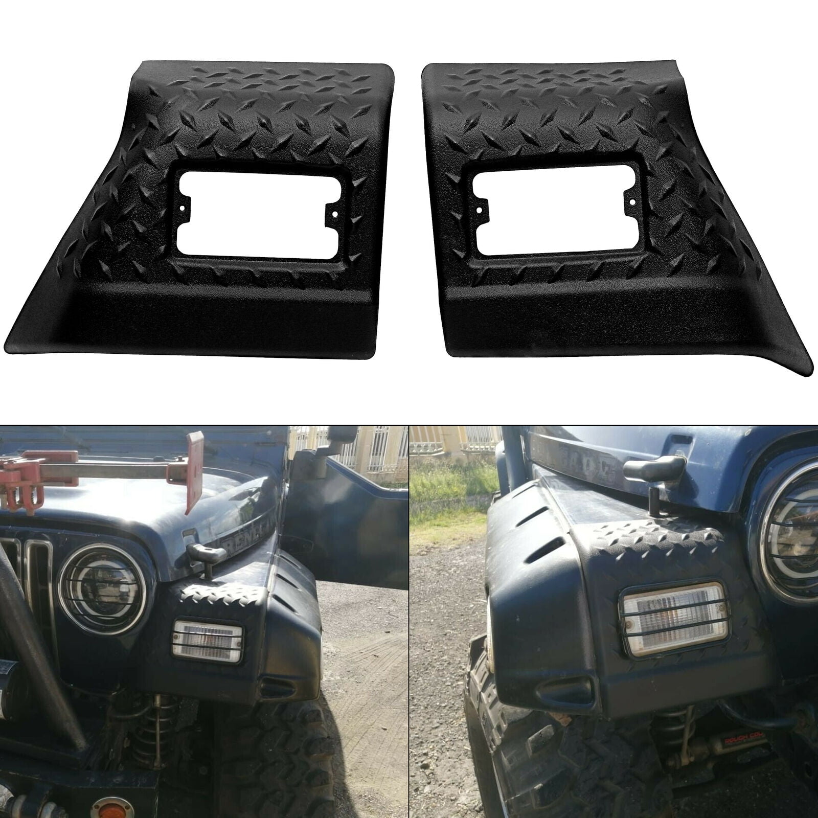 Kojem Front Fender Guards Body Armor Kit Compatible with Jeep TJ Wrangler  97-06 Black Diamond Textured Plate  