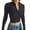 Black, variant on Women Long Sleeve Workout Crop Tops Half Zip Pullover Sweatshirt Ribbed Tight Fitted Athletic Shirts with Thumbholes
