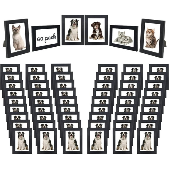 Set of 60 Picture Frame Bulk Photo Frames Wall Mounting Simple Photo Frames Picture Frames for Wall or Tabletop, 5x7 Black