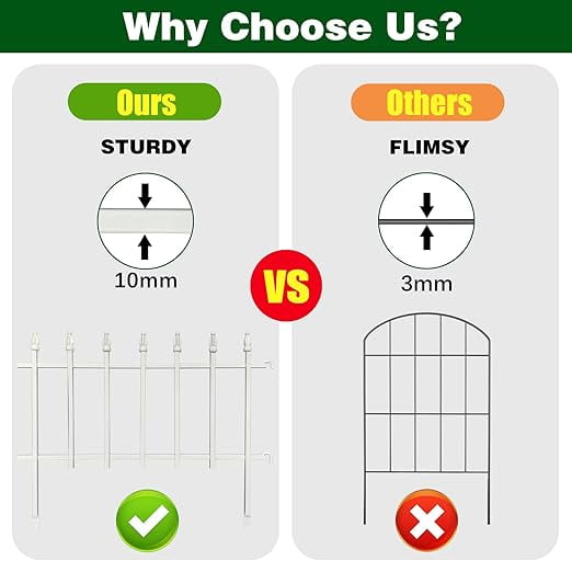 Metal Decorative Garden Fence 22" W x 18" High (5 Panels, Total Length 9.17 ft), Metal Border Folding Fence, Landscape Fencing for Flower Bed, Yard, Animal Barrier,White