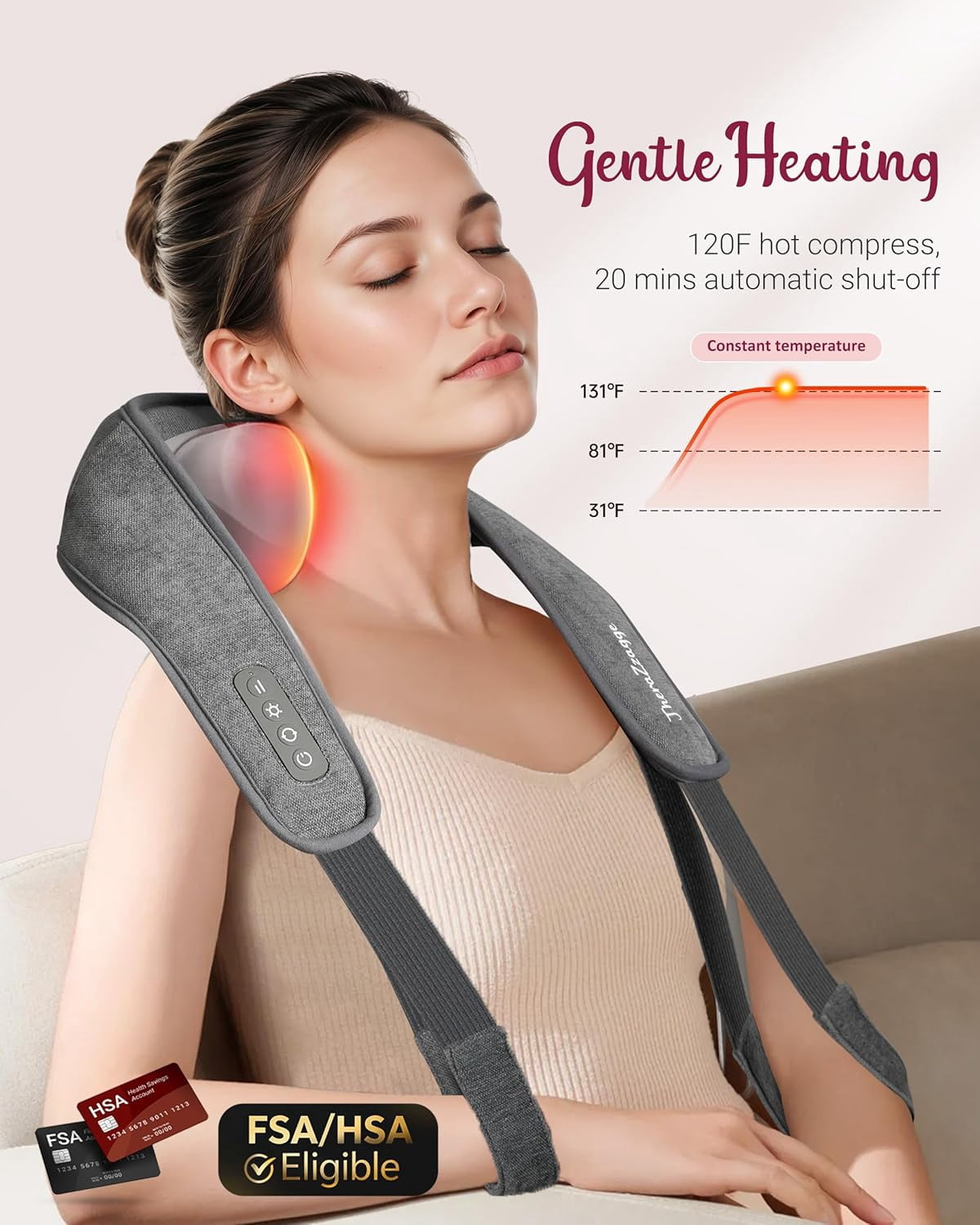 Cordless Neck Massager with Heat -  Eligible HSA Neck Shoulder Massager for Pain Relief Deep Tissue,6D Deep Kneading Shiatsu Back Massage, Gifts for Fathers Men Women
