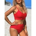 thumbnail image 3 of Sociala Scallop Trim Bikini Sets for Womens V Neck Two Piece Swimsuit with Ruched Bottoms, 3 of 5